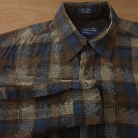 Pendleton wool  flanel plaid Lodge Shirt men's L large brown blue tan button up - Picture 2 of 10